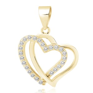Pandantiv argint placat cu aur galben inimi intrepatrunse DiAmanti Z2155CG_W-DIA (Argint 925‰ 1,4 g.)